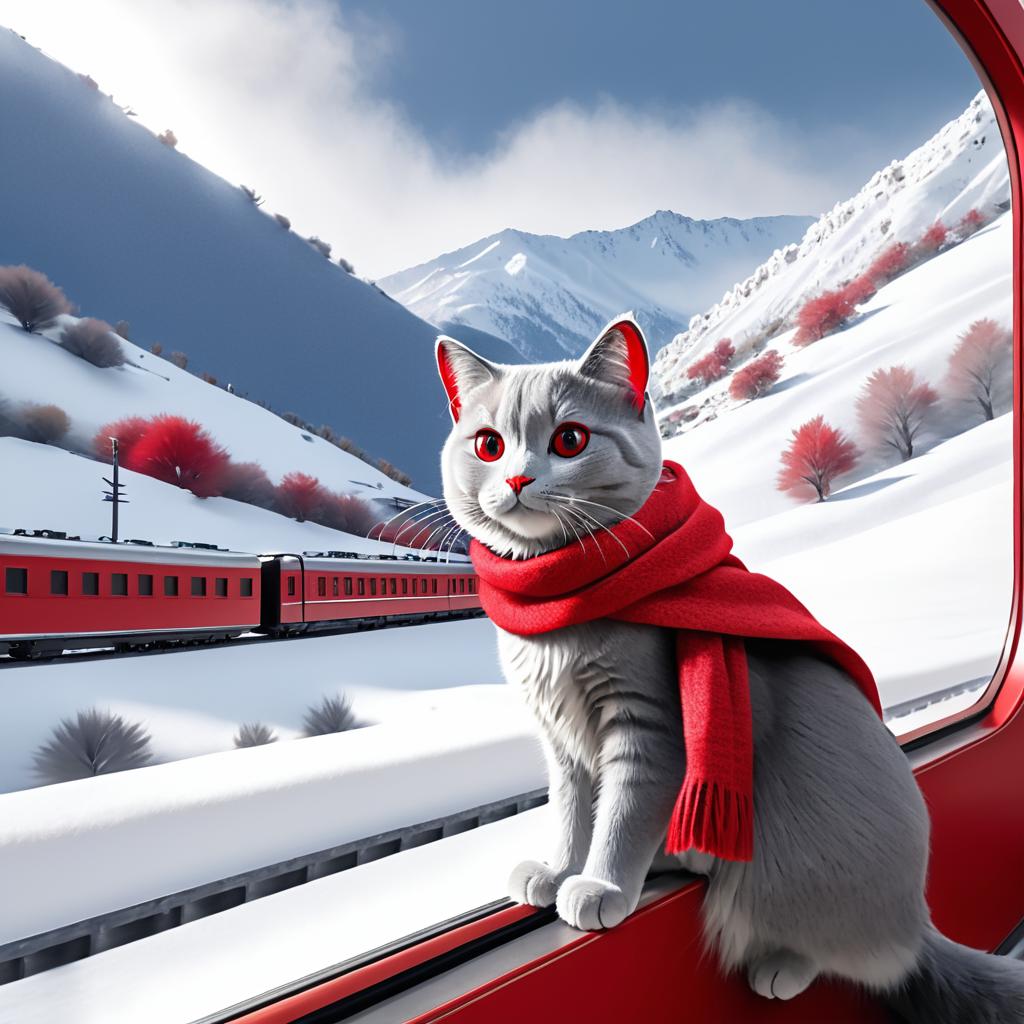 Cinematic Gray Cat on Train Adventure