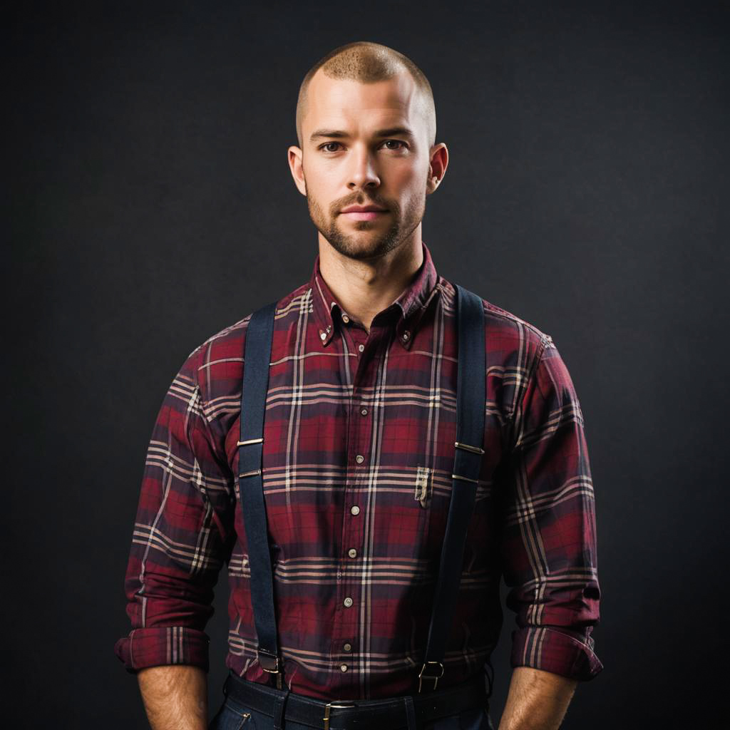 Confident Farmer in Flannel Outfit