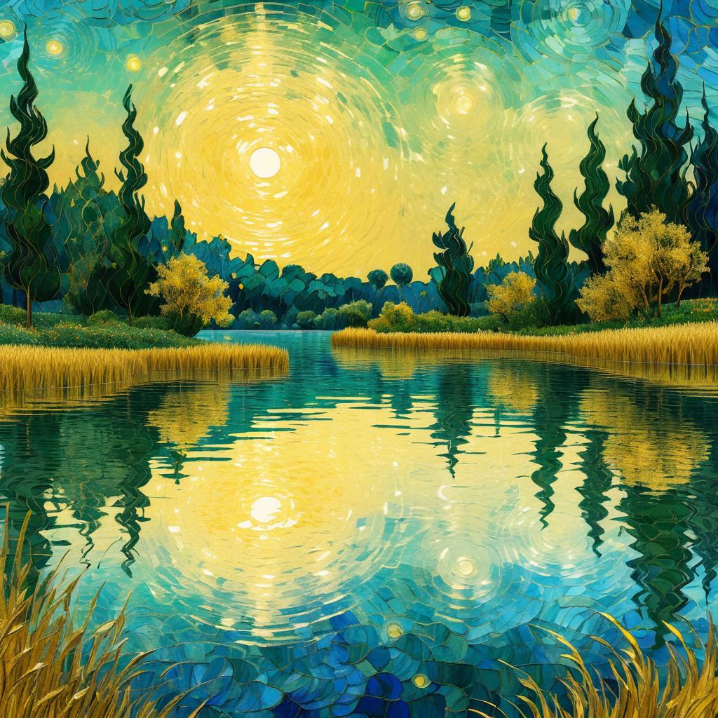 Enchanting Lake Inspired by Van Gogh