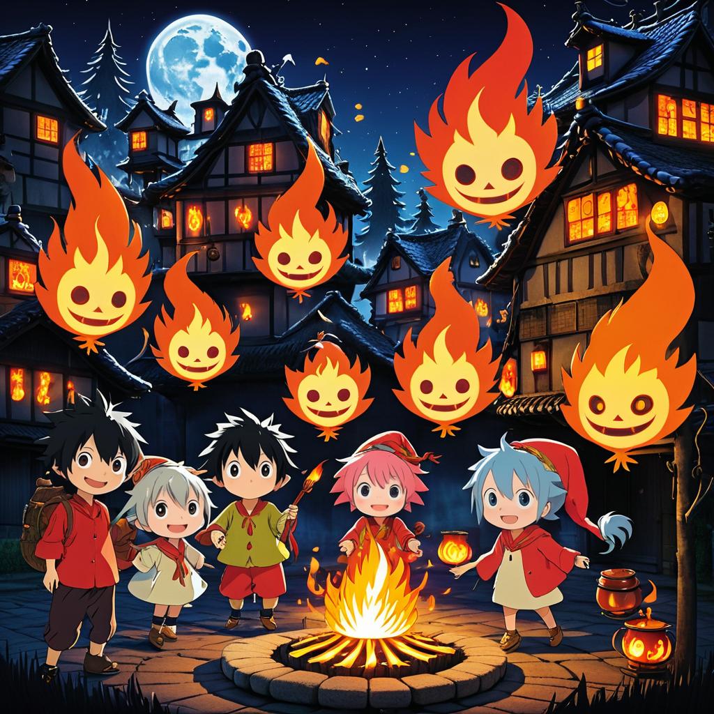 Mischievous Fire Spirits in Cozy Village