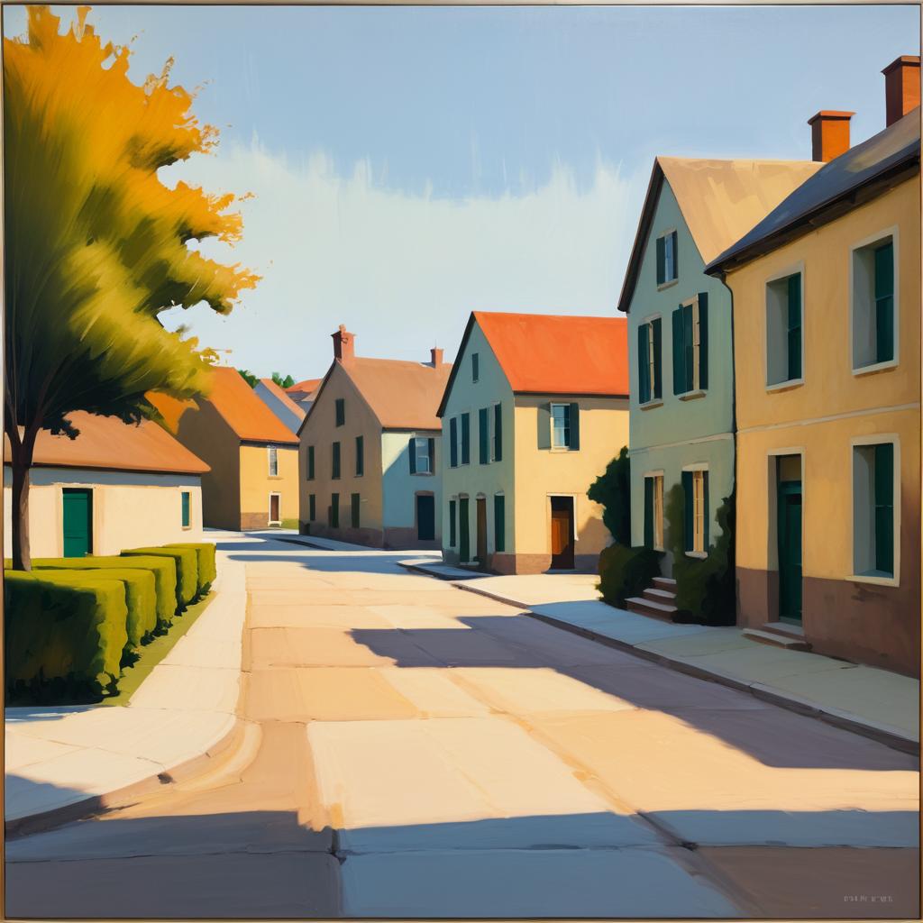 Serene Village Square in Hopper's Style