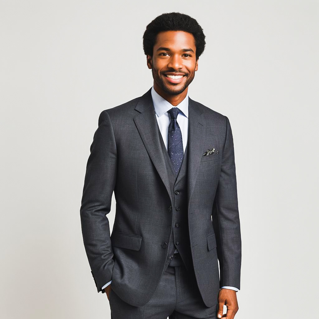 Stylish Man in Charcoal Suit Portrait