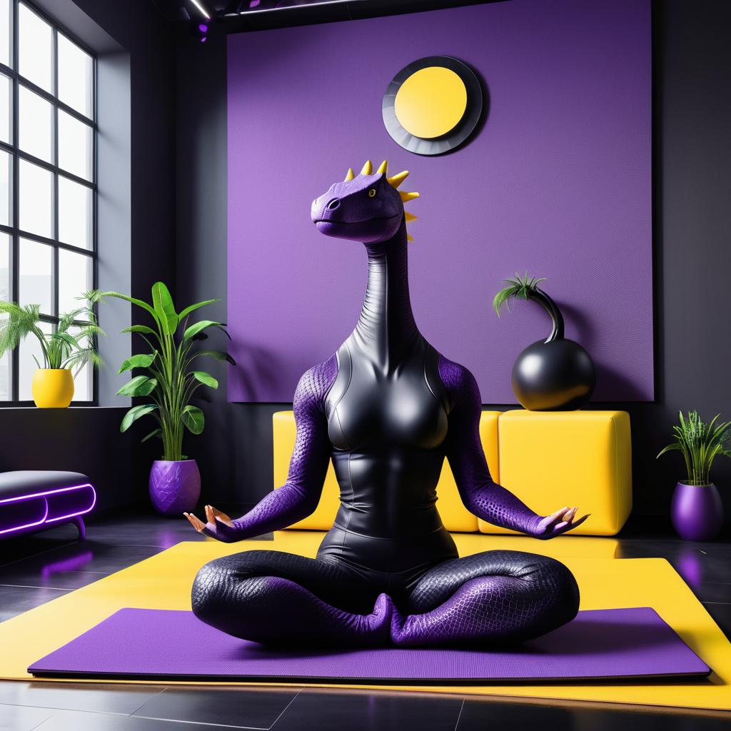 Futuristic Dinosaur Yoga in Minimalist Space