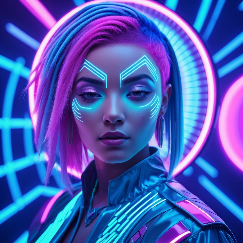 Ethereal Cyberpunk Woman in Neon Portrait