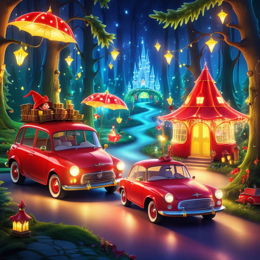 Whimsical Cars in Enchanting Forest