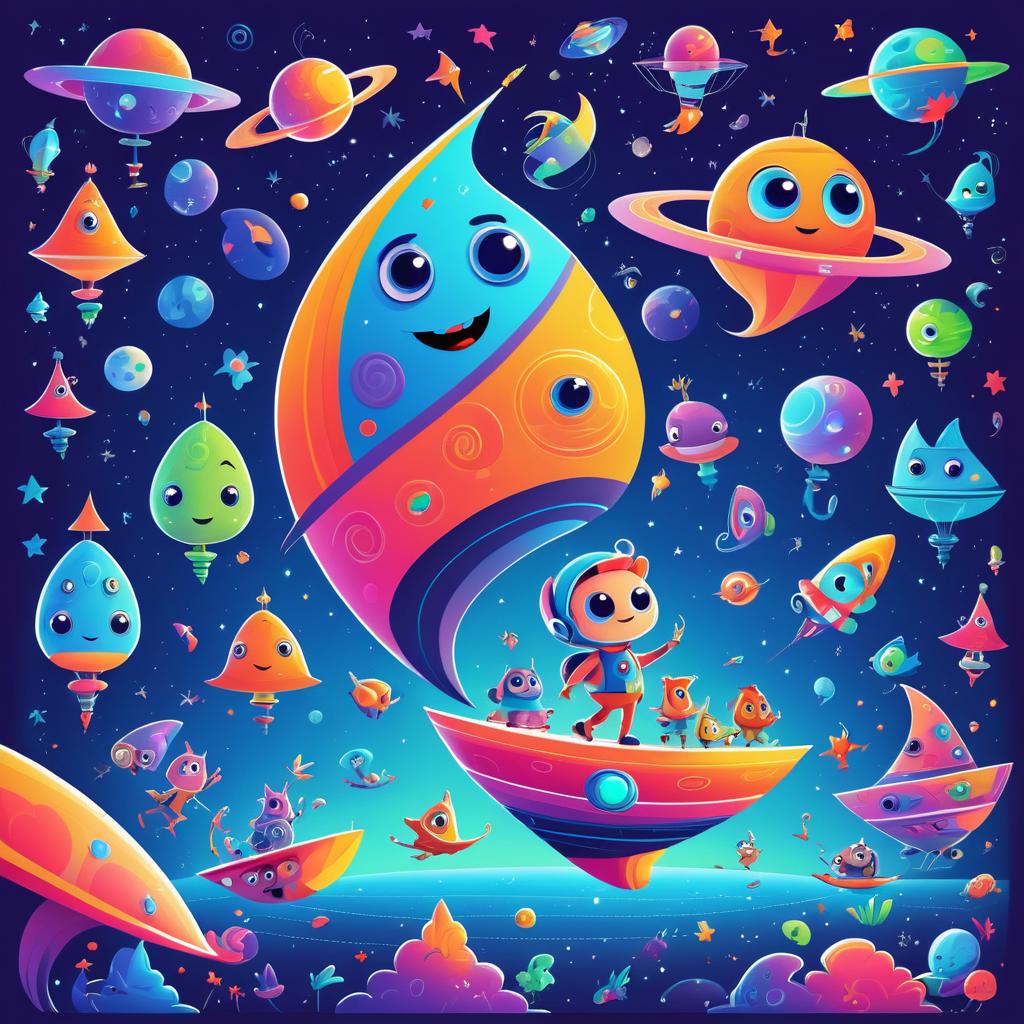 Playful Alien Adventures in Colorful Spaceship