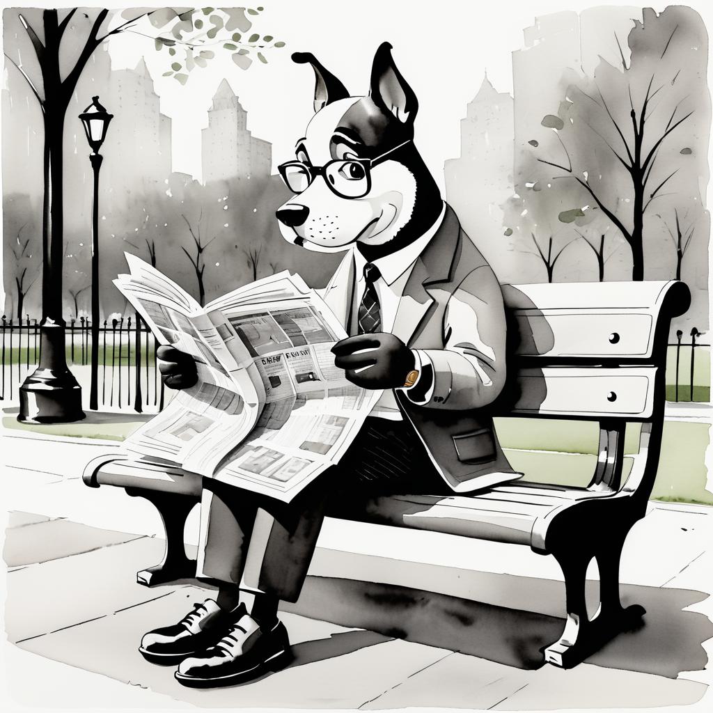 Whimsical Dog Reading in the Park