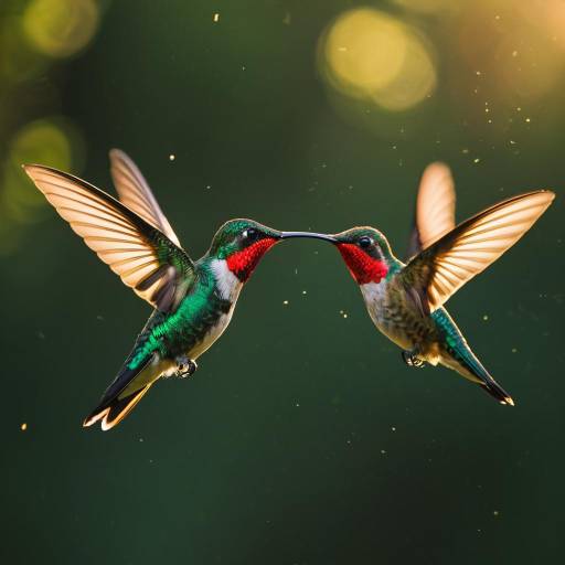 Ruby-Throated Hummingbirds Mid-Flight Ruby-Throated Hummingbirds Mid-Flight