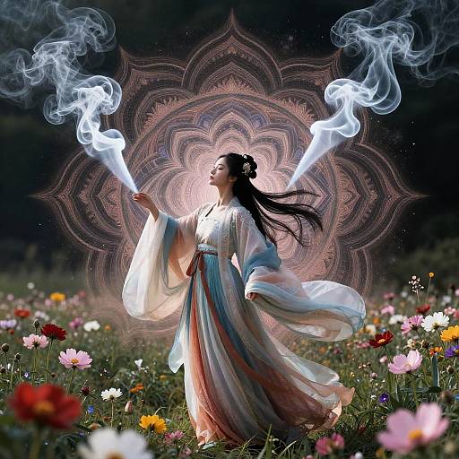 Elegant Hanfu Girl in Blossom Field