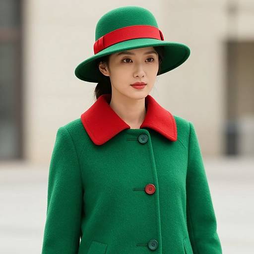 Woman in Green Coat and Hat