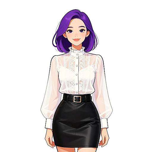 Stylish Woman in Sheer Blouse and Leather Skirt