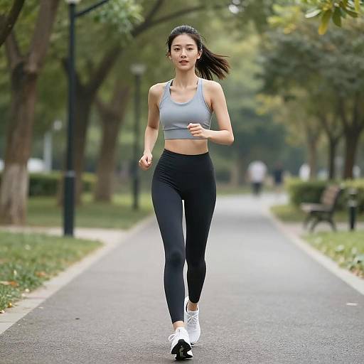 Woman Brisk Walking in Park