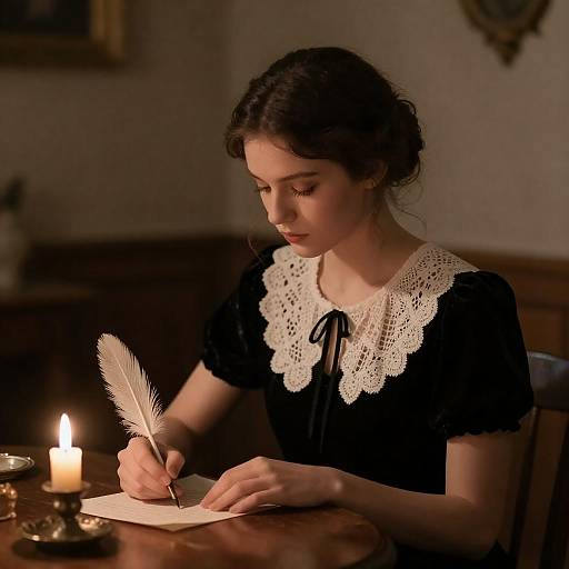 Candlelit Quill: Woman in Lace Collar