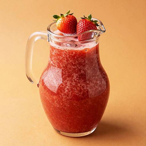 Vibrant Strawberry Smoothie in Glass Pitcher