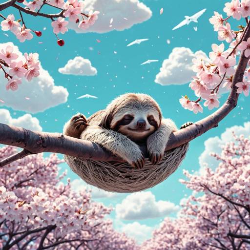 Dreamy Sloth on a Cloud Illustration