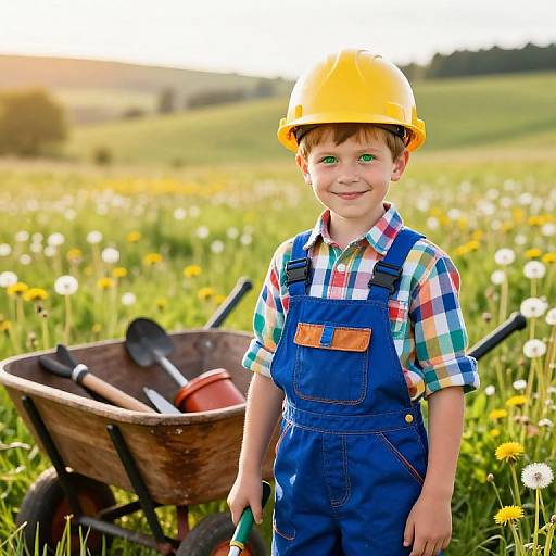 Cheerful Boy in Sunny Field