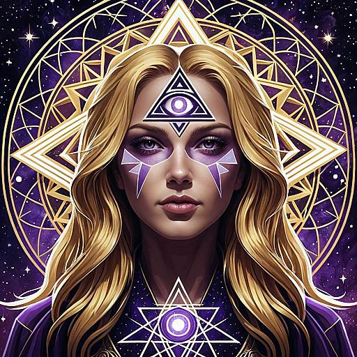 Goddess with Glowing Third Eye and Sacred Geometry