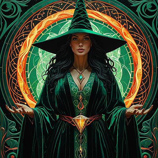 Dark Witch in Emerald Velvet Robe