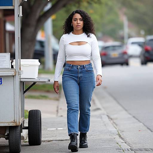 Confident Woman Walking Down Street