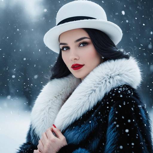Elegant Woman Wearing Winter Coat and Hat in Snow