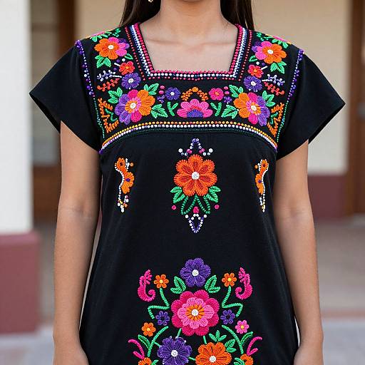 Vibrant Mexican Kaftan with Embroidery