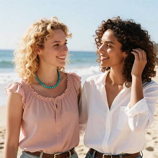 Joyful Beachside Moment of Two Friends