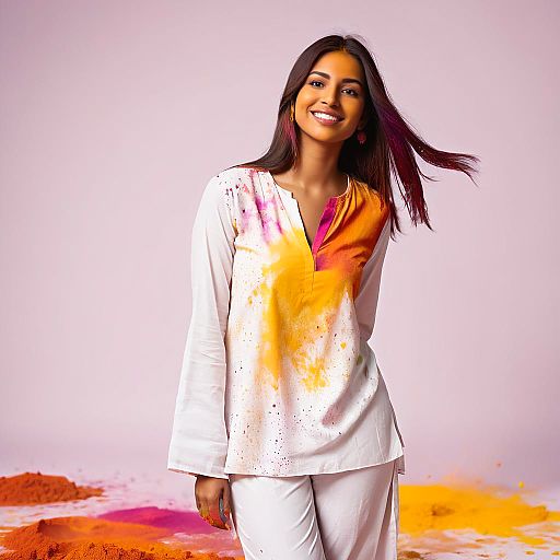 Cheerful Woman Celebrating Holi in Colors