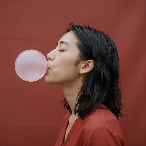 Profile Shot of Woman with Bubblegum