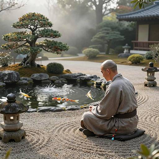 Ikkyu Meditating by Zen Koi Pond