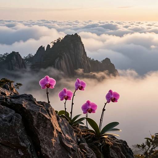 Orchids Amidst Obsidian Mountain Peaks