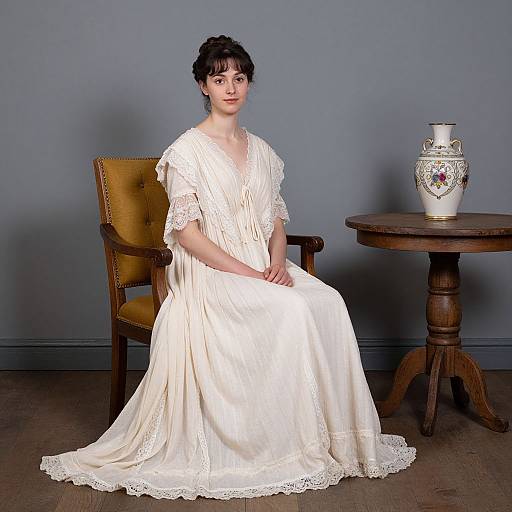 Elegant Seated Lady in Cream Gown