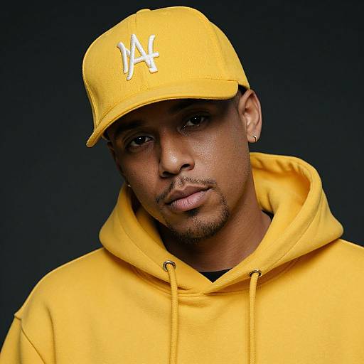 Close-up of Yellow Hoodie Rapper