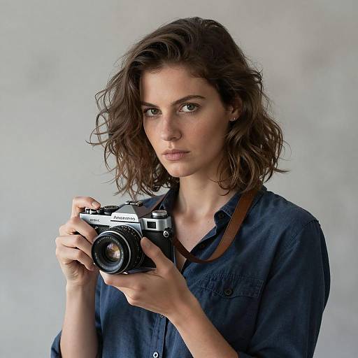 Woman Holding Vintage Camera
