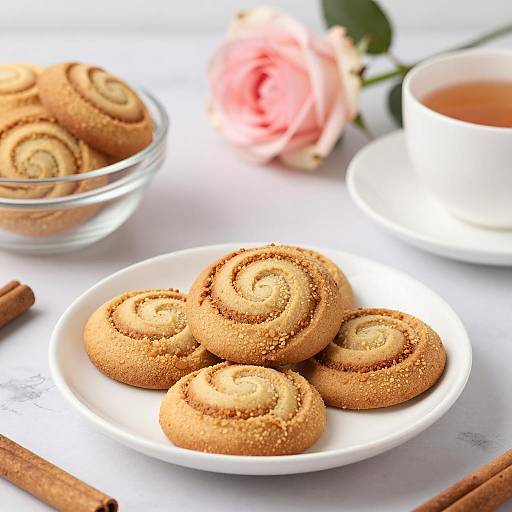 Cinnamon Swirl Cookies with Tea and Rose