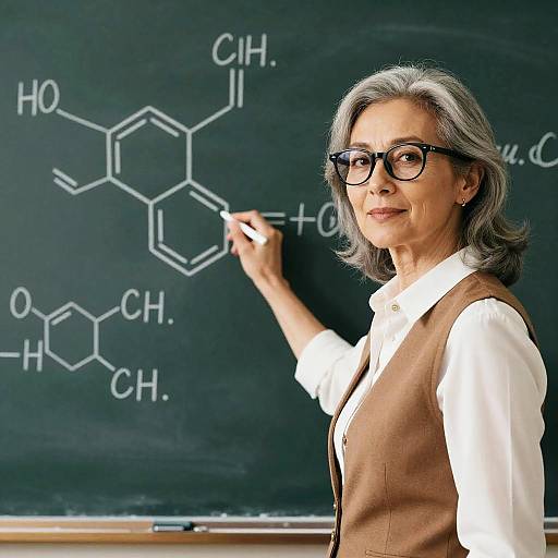 Grey-Haired Chemistry Teacher in Classroom