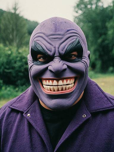 Man Wearing Grimace Costume Outdoors