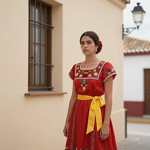 Traditional Spanish Woman in Red Dress
