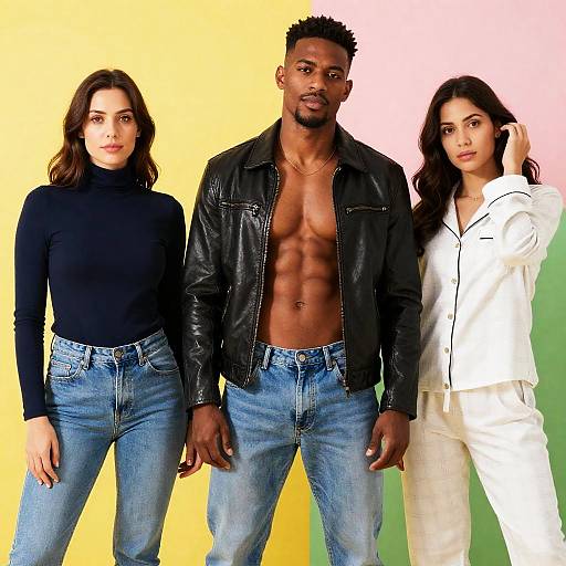 Stylish Trio Against Vibrant Backgrounds