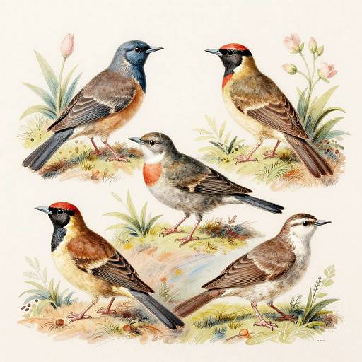 Pastel Fauna Sketch of Wild Birds