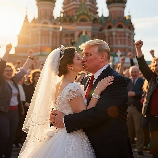 Oil Pastel Trump in Bride Dress