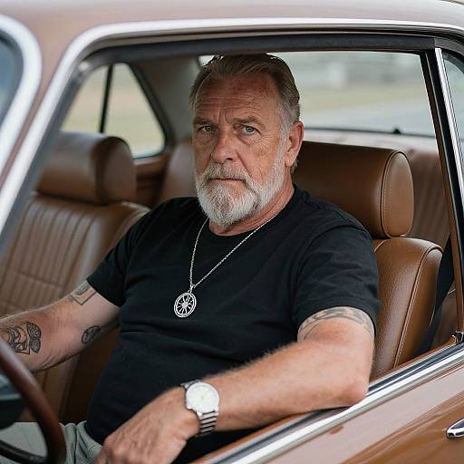 Serious Older Man Driving Vintage Car