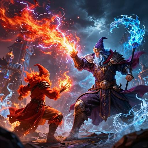 Epic Wizard Elemental Battle Scene