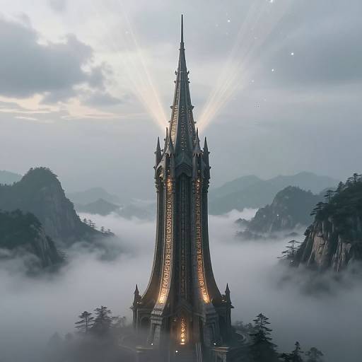 Mystical Archspire Tower in Mist