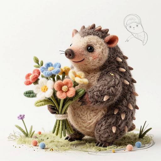 Whimsical Pangolin with Floral Bouquet
