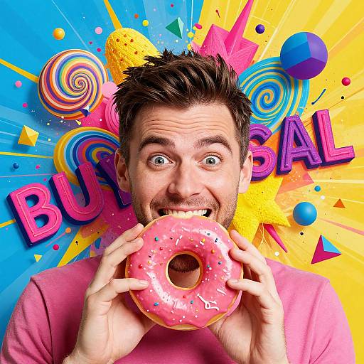 Cheerful Man with Vibrant Pink Donut