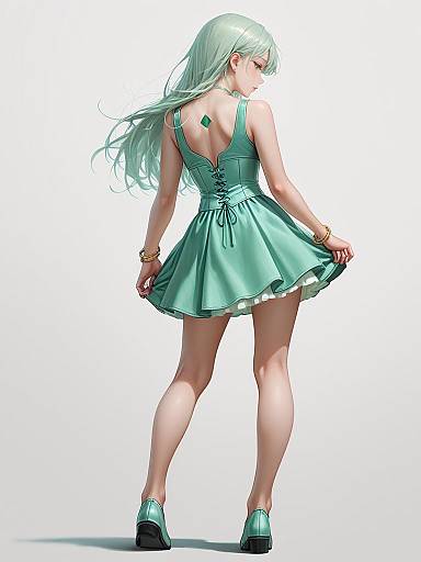 Realistic Woman in Mint Green Dress