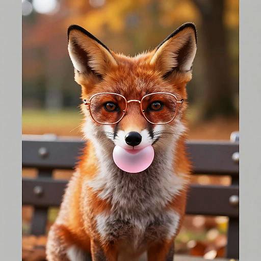 Playful Fox with Bubblegum in Autumn