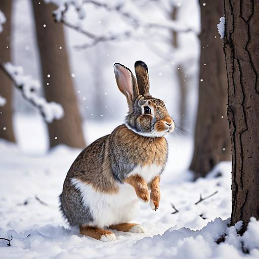 Rabbit in Snowy Winter Forest