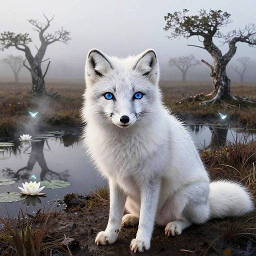 Majestic Arctic Fox in Bioluminescent Bog