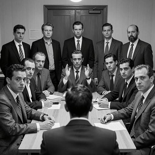 Dramatic Gathering of Suited Men